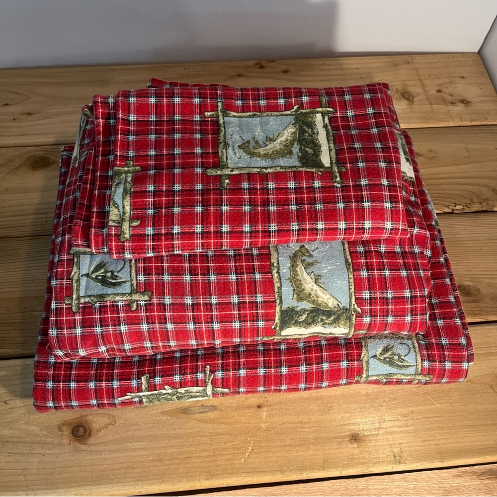 WESTPOINT STEVENS FLANNEL  100% COTTON 4PC PLAID TWIN BED SHEET SET VINTAGE